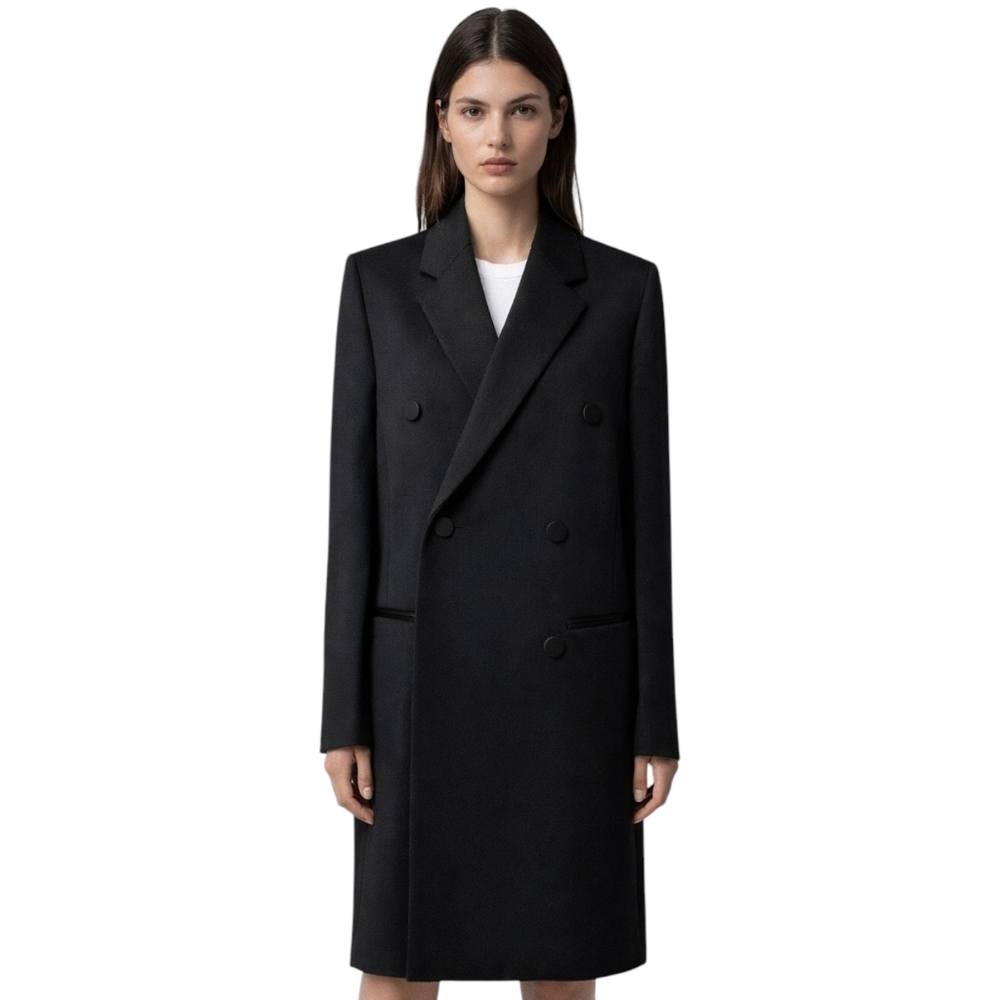 Helmut Lang Wool Silk Coat Women 8 Full Length Black Tailored NWT
